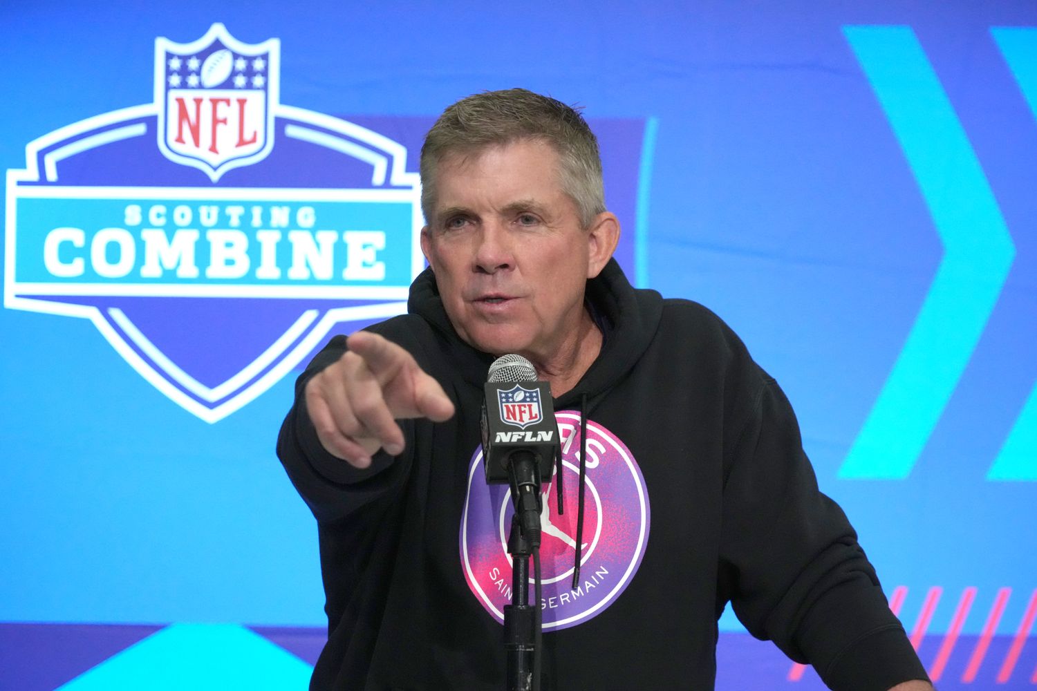 Feb 27, 2024; Indianapolis, IN, USA; Denver Broncos coach Sean Payton during the NFL Scouting Combine at Indiana Convention Center. Mandatory Credit: Kirby Lee-USA TODAY Sports